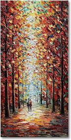 Art 24x48 Inch Hand-Painted Landscape Oil Paintings Wall Art Romantic Theme Vertical Texture Oil Paintings Living Room Bedroom Wall Decoration