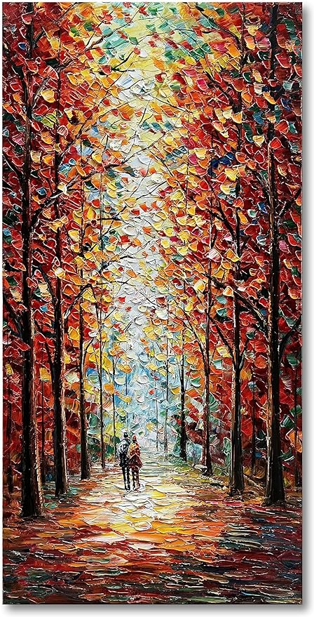 Art 24x48 Inch Hand-Painted Landscape Oil Paintings Wall Art Romantic Theme Vertical Texture Oil Paintings Living Room Bedroom Wall Decoration