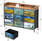 EXOTICA Welfuturer Dresser for Bedroom Van Gogh Dressers with 9 Drawers Chest of Drawers Fabric Clothes Drawer Fabric Closet Organizer for Living Room Entryway Nursery Sturdy Steel Frame Wood Top