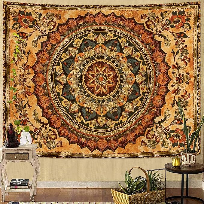Lifeel Orange Mandala Tapestry, Boho Hippie Medallion Tapestries Home Decor for Bedroom Living Room Dorm, 60x80 inches