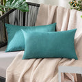 MIULEE Pack of 2 Decorative Outdoor Solid Waterproof Throw Pillow Covers Faux Linen Garden Farmhouse Coastal Cushion Cases for Summer Patio Tent Balcony Couch Sofa 20x12 Inch Turquoise