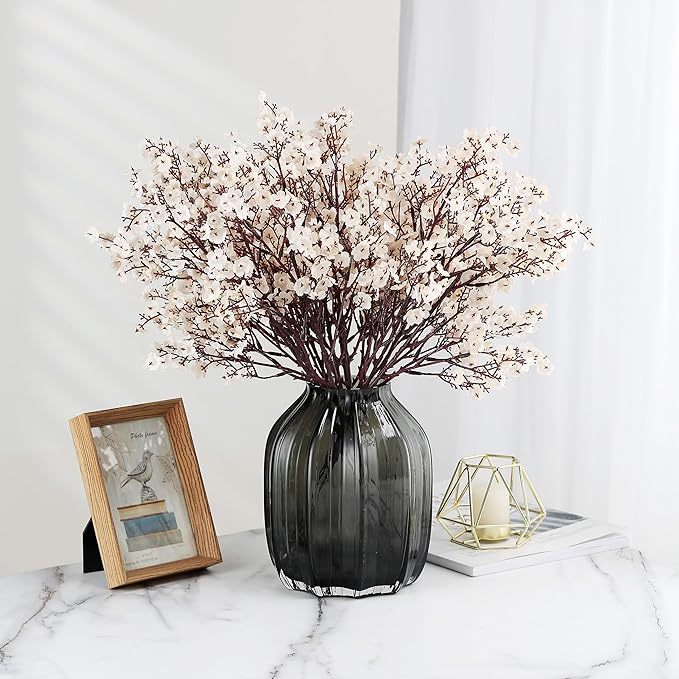 JAKY-Global Babys Breath Fabric Cloth Artificial Flowers 20 Bundle European Fake Silk Plants Decor Wedding Party Decoration Bouquets Real Touch DIY Home Garden (Beige, 20 Bundles)