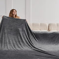 Oversized King Fleece Blanket 120x138 Inches, Seamless Soft Cozy 3D Jacquard Flannel Blanket 10'x11.5' Extra Large for Bed, Sofa, Couch, Travel & Camping, California King Throw, Dark Grey Leaf