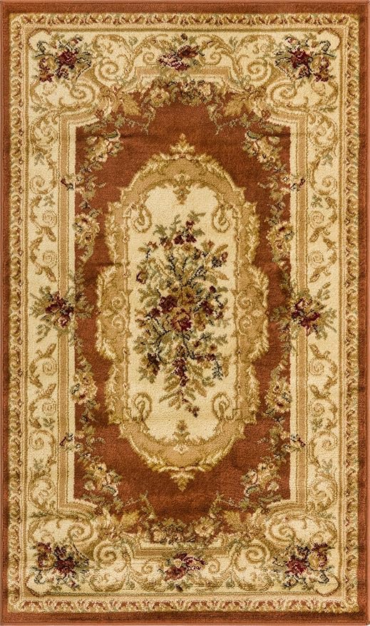 Rugs.com Chateau Collection Rug – 3' x 5' Brick Red Medium Rug Perfect for Entryways, Kitchens, Breakfast Nooks, Accent Pieces