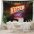 Ambesonne Tiki Bar Tapestry, Old Fashioned Neon Signs Illustration of Open Bar Palm Tree Branches Roadside, Wide Wall Hanging for Bedroom Living Room Dorm, 60" X 40", Dark Purple