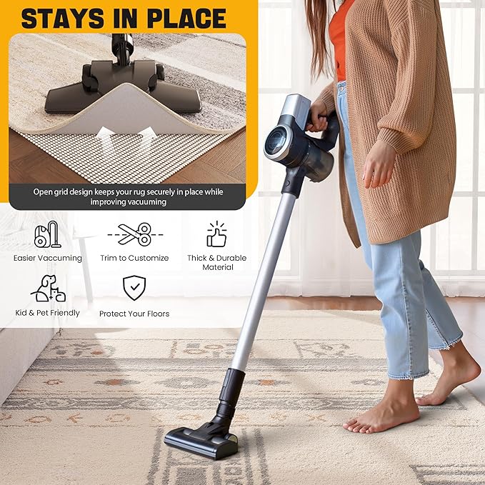 Non-Slip Rug Pad Gripper 2x3 Feet, Anti Skid Mat for Under Area Rugs, Keeps Rugs in Position and Safe, Thick Cushioned Carpet Pad for Hardwood Floors Protection