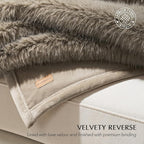 EVERGRACEHOME Luxury Faux Fur Throw Blanket, Soft Fluffy Faux Mink Blankets for Bed, Couch, Sofa, Thick Cozy Plush Warm Fur Throws with Reversible Velvet, Natural Mink, 50"x60"