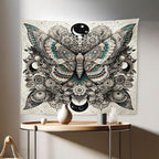 Ambesonne Mandala Tapestry, Medieval Esotery Inspired Oriental Moth with Floral Details Witchcore, Fabric Wall Hanging Decor for Bedroom Living Room Dorm, 28" X 23", Grey Yellow Green Sepia