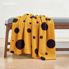CozeCube Super Soft Fullfy Microfiber Reversible Knitted Blankets, Warm Cozy Fuzzy Plush Throw, Black and Yellow Polka Dot Throw Blanket for Couch Bed Sofa, 50" x 60"