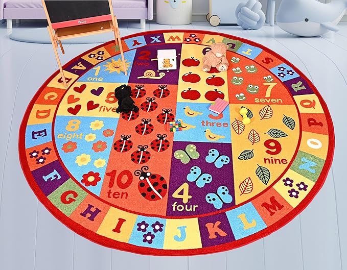Furnish my Place 745 ABC with Animal ABC Area Rug for Kids | Educational Alphabet | Animals Children Rug | Contemporary Design | Multicolor (5' Round)