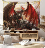 Ambesonne Fantasy World Tapestry, Majestic Dragon Resting on Mountain Mythological Fire-Spewing Creature Print, Fabric Wall Hanging Decor for Bedroom Living Room Dorm, 45" X 30", Brown Red