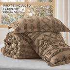 Bedsure Tufted Boho Comforter Set California King Size - Light Brown Boho Bed Set, GentleSoft™ 3 Pieces Farmhouse Shabby Chic Embroidery Bedding, Gifts for Woman, Jacquard Comforter for All Seasons