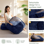 Washable Floor Pillow Cushion for Adults, Meditation Cushion Pillow, Removable Tufted Blended Corduroy Cover, Large Square Floor Sitting for Tatami Living Room or Yoga, 22x22 Inch, Machine Washable