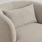 KINWELL 34" Wide Boucle Swivel Barrel Chair with 23" Ottoman Set, Fully Assembled Set of Sherpa Accent Chair and Footrest, Modern Comfy Armchair and Footstool for Living Room and Bedroom, Taupe