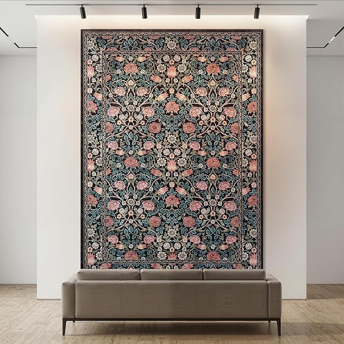 GarveeHome Indigo Blue and Pink Vintage Floral Washable 6x9 Area Rugs for Living Room Boho Retro Rug Low Pile Stain Resistance Non Slip Carpet for Bedroom Nursery Dining Room