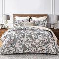 Whale Flotilla Reversible Printed Quilt King Size, Extra Soft Boho Paisley Floral Bedspreads for Bed Lightweight King Quilt Bedding Set Coverlets with 2 Pillow Shams for All Seasons, Bone Grey