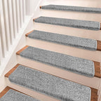 PURE ERA Bullnose Carpet Stair Treads Set Tape Free Non-Slip Indoor Stair Protectors Pet Friendly Rugs Covers Soft Skid Resistant Washable Reusable 9.5" x 30"(7 Pieces,Gray)