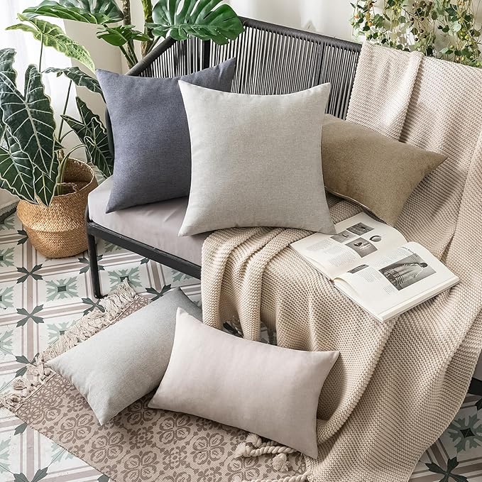 MIULEE Pack of 2 Decorative Outdoor Solid Waterproof Throw Pillow Covers Faux Linen Garden Farmhouse Cushion Cases for Patio Tent Balcony Couch Sofa 18x18 Inch Taupe Grey