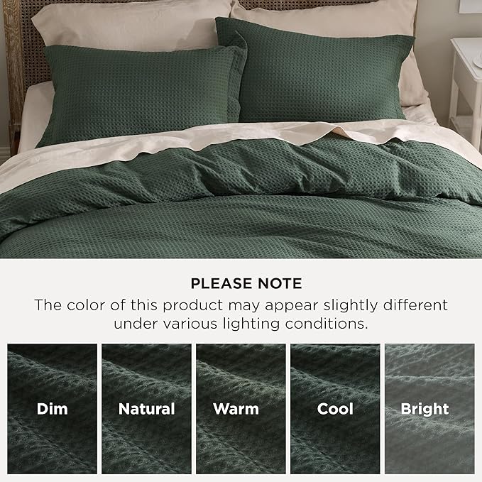 Bedsure Luxury Waffle Duvet Cover King Size - Textured Duvet Cover Set, Soft, Breathable Bedding Set (104"x90") with 2 Pillow Shams for All Season, Forest Green, Comforter Not Included
