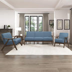Lexicon Mid Century Modern Accent Chair with Solid Wood Frame in Walnut Finish, Upholstered Living Room Lounge Arm Chair, Thick and Comfy Innerspring Seat Cushion, Linen-Look Fabric, Blue