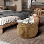 HOMBYS Unstuffed Ottoman Pouf Cover, 100% Cotton Handmade Knitted Ottoman Pouf Cover Round Foot Stool, Floor Bean Bag Chair, Foot Rest Storage for Living Room Bedroom, Ginger(Cover ONLY NO Filler)