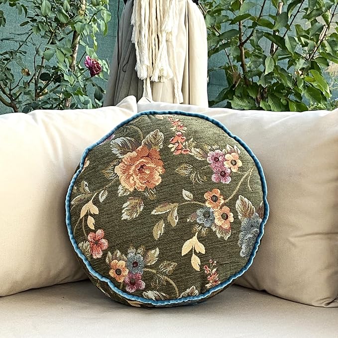 Round Tapestry Decorative Pillow (Brown, 18" x 3")