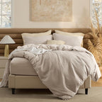 Bedsure 100% Cotton Duvet Cover King Size with Fitted Sheet - 4 Pieces Linen Color Waffle Weave Bedding Set, GentleSoft™ and Breathable, Includes 1 Duvet Cover 104x90, 1 Fitted Sheet, 2 Pillow Shams