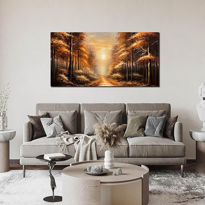 Large Wall Art for Living Room Bedroom Office Gold Forest Artwork Sunrise Landscape Nature Pictures Modern Wall Art Framed Canvas Prints 24x48 Inch