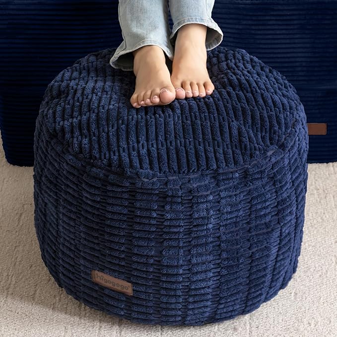HIGOGOGO Pouf Ottoman Stuffed Round Modern Foam Filled Foot Rest Poufs for Living Room Chair Decorative 26 X 18 Inches Boho Relax Stool for Wedding Christmas Party, Navy Blue