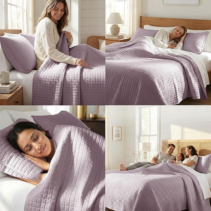 Southshore Fine Living, Inc. Full/Queen Quilt Set, Full Size Quilts with 2 Matching Pillow Shams, Lightweight Quilt Coverlet, Lightweight, Easy Care Machine Washable Queen Size Bedspread, Lavender