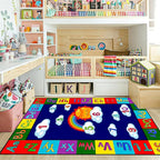Educational Kids Rug 5x8ft - ABC Alphabet & Numbers Learning Play Mat with Rainbow, Sun & Fun Illustrations - Washable Play Mat for Nursery, Playroom, Preschool Classroom