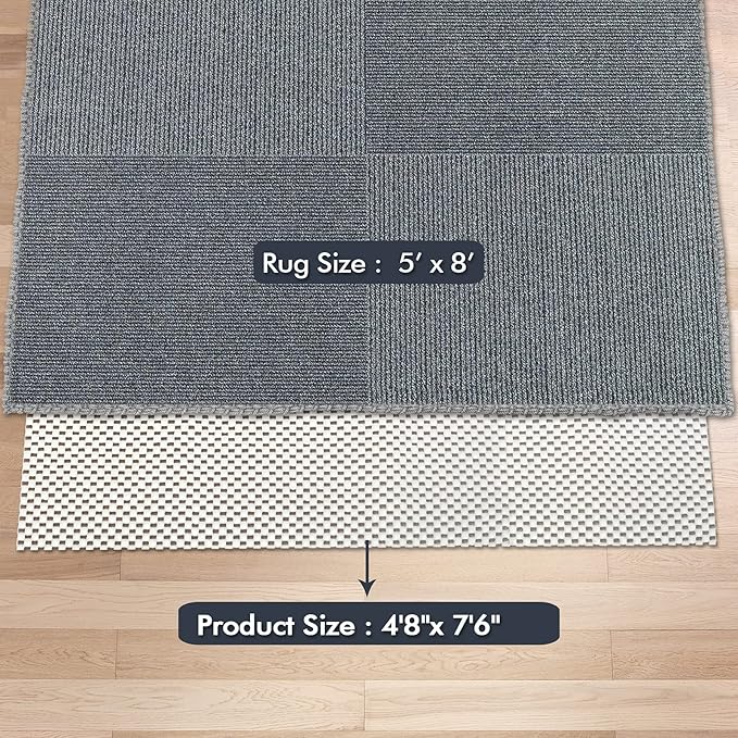 Non Slip Area Rug Pads - 5x8 Feet Extra Thick Pad Anti-Slip Carpet Rug Mats for Hardwood Floors