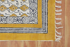 Area Rug 4' Square Rug Yellow & Beige Cotton Dhurrie Oriental Thick 0.19 inches Stone Easy Washable Rug Hand Wash Cotton Carpet Flatweave Rug Indoor Outdoor Rugs for Kitchen, Bedside, Enterway