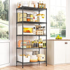 REIBII 5 Tier Storage Shelves Adjustable Wire Rack Shelving, Kitchen Shelves 13.4" D x 23.2" W x 60" H Strong Metal Shelves for Restaurant Garage Pantry，Black