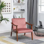 Accent Chair with Velvet Upholstery and Solid Wood Frame, Classic Mid-Century Modern Living Room Furniture for Extra Seating, Rose
