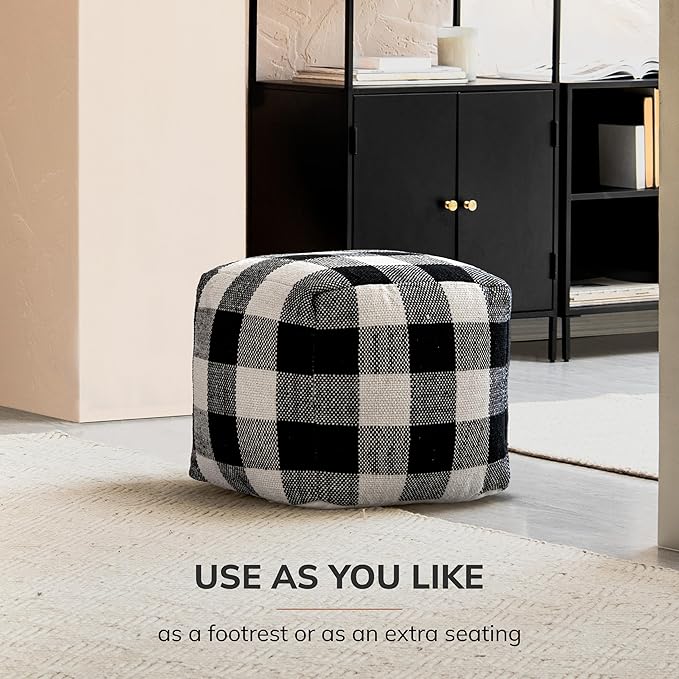 Anji Mountain Artisan Crafted Cotton Blend Pouf Ottoman | Versatile Floor Seating & Footstool for Living Room | Modern Boho Home Décor Accent | Filled Pouffe