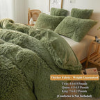 XeGe Plush Shaggy Duvet Cover Set, Luxury Soft Crystal Velvet Fluffy Furry Bedding Sets 3 Pieces(1 Faux Fur Fuzzy Comforter Cover + 2 Faux Fur Throw Pillow Shams), Zipper Closure (King, Sage Green)