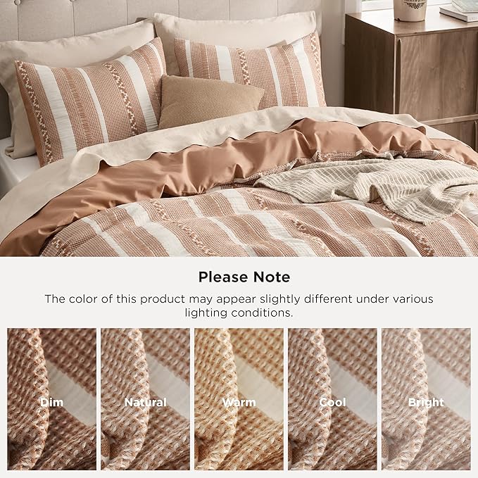 Bedsure Waffle Weave Duvet Cover King - 100% Cotton Boho Duvet Cover Set with 2 Pillowcases - Extra Soft Terracotta Textured Comforter Cover with Zipper Closure (King, 104"x90")