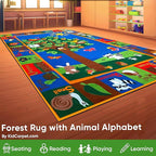 KIDCARPET.COM Forest Fun Rectangle Classroom Rug | Bordered Area Rug for Preschool Daycare Learning, 7'6" x 12'