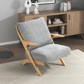 Lexicon Mid Century Modern Accent Chair, Natural Finish Solid Rubberwood Frame, Reversible Back Cushion, Woven Chenille Upholstered Reading Chair, for Living Room/Bedroom/Office, Grey