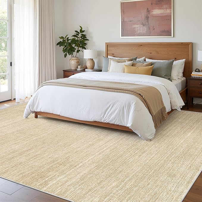 Art&Tuft Washable Rugs 9x12, Low Pile Area Rugs 9x12 Living Room - Non Slip and Stain Resistant Soft Thin Rug for Bedroom, Dining Room, Kitchen, Office, Brown