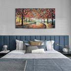 Art 24x48 Inch Hand-Painted Landscape Oil Painting Wall Art Lovers Stroll Along The Park Path Oil Painting Living Room Bedroom Wall Decoration