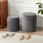 Royal Windsor Round Ottoman with Storage Set of 2,Vanity Stool with Storage for Bedroom, Ottoman Coffee Table,Small Velvet Foot Stool for Living Room,Grey