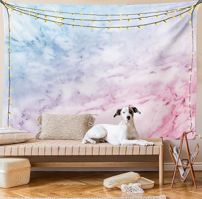 Ambesonne Marble Print Tapestry King Size, Pastel Toned Cloudy Crack Lines Stained Antique Shabby Design, Wall Hanging Bedspread Bed Cover Wall Decor, 104" X 88", Pink
