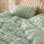 Bedsure Boho Duvet Cover Queen Size, Soft & Comfortable Elegant Design Boho Bedding for Decoration, Machine Washable Comforter Cover for All Seasons,Includes 1 Duvet Cover & 2 Pillow Shams,Light Green