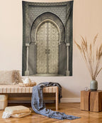 Ambesonne Moroccan Tapestry King Size, Aged Door Geometric Pattern Doorway Design Entrance Architectural Oriental Style, Wall Hanging Bedspread Bed Cover Wall Decor, 68" X 88", Sepia Black