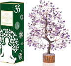 Crocon Amethyst Gemstone Tree Feng Shui Figurine Money Bonsai Chakra Balancing Good Luck Reiki Healing Crystals Decoration Ornament Sculpture Prosperity Table Decor Gift Size 10-12"""