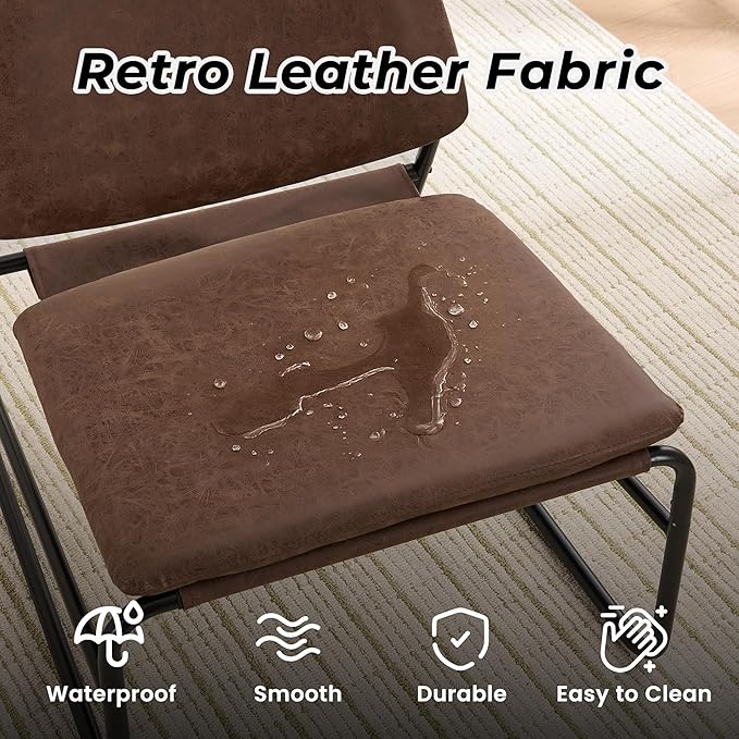 DAICO Modern Accent Chair Waterproof Armless Sling Accent Chairs Comfy Upholstered Side Sitting Chairs with Metal Frame for Living Room Bedroom Balcony Garden, Faux Leather, Brown