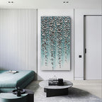 Epicler Large-Scale Oil Painting on Canvas Wall Art,46x23 inches Hand-Painted White Flower Wall Painting, Abstract Canvas Wall Art for Home Wall Decoration