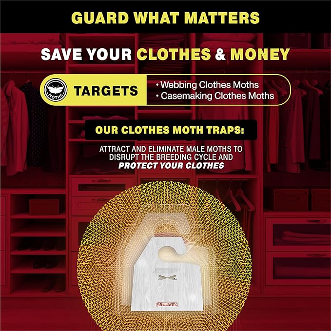 Catchmaster Clothing Moth Traps with Premium Extra Strength Odorless Pheromone Technology – XL Hardwood Design, Extra-Strength Glue – Traps & Targets Casemaking and Webbing Moths - 6-Pack